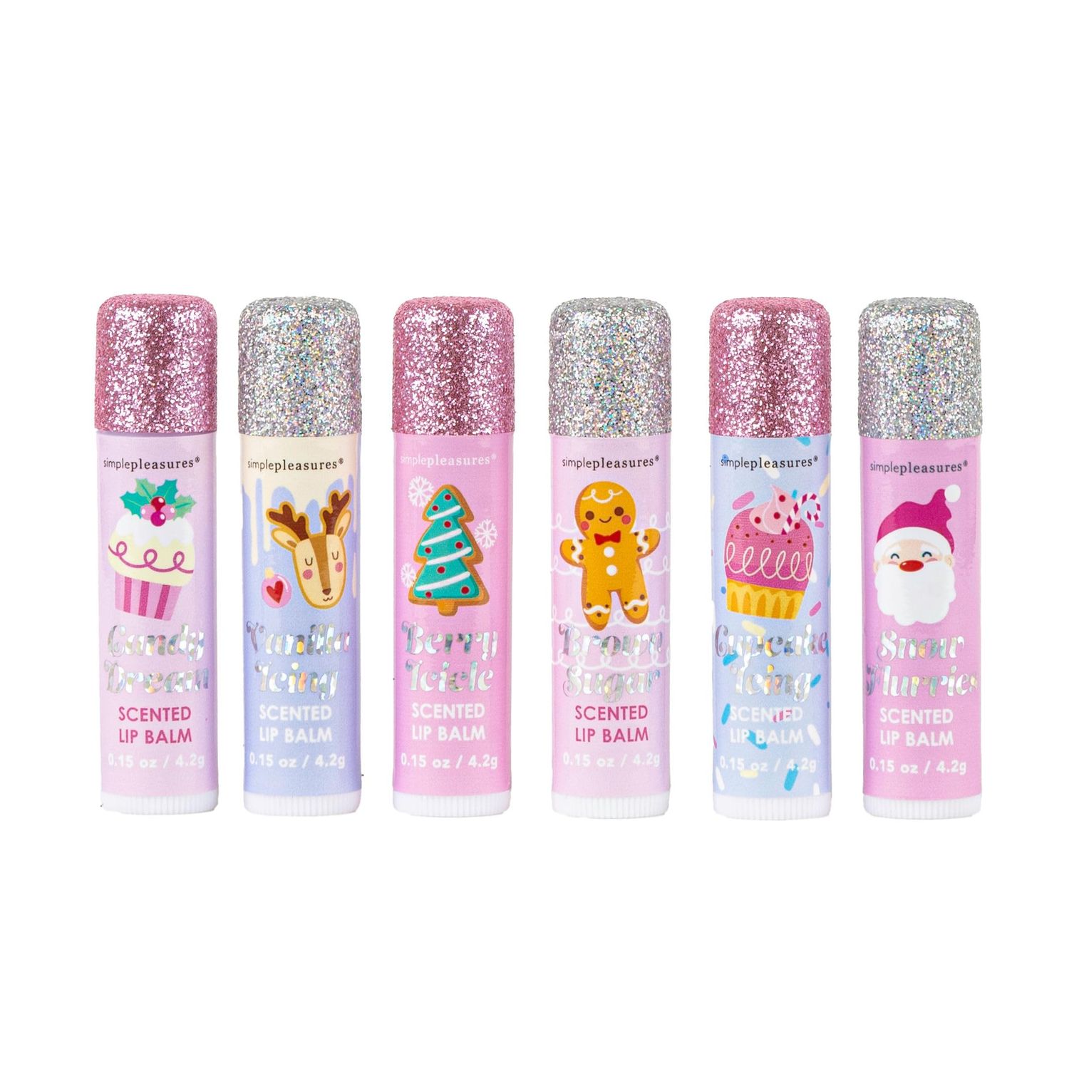 Moisturizing Holiday Lip Balm Gift Set - Roll-On Christmas Lip Balm Sticks with Beeswax for Women and Girls, 6 Flavors