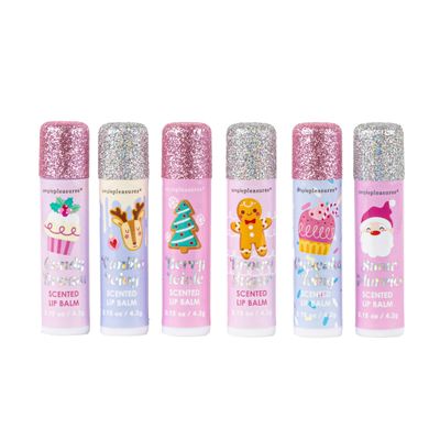 Moisturizing Holiday Lip Balm Gift Set - Roll-On Christmas Lip Balm Sticks with Beeswax for Women and Girls, 6 Flavors