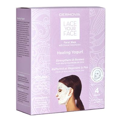 LACE YOUR FACE Patented Compression Facial Mask, AS SEEN ON SHARK TANK, Reusable Biodegradable Cotton Anti Aging Skin Care, Healing Yogurt Milk, 4 pack