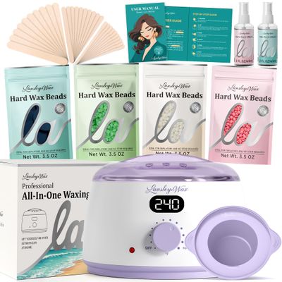 LANSLEYWAX Digital Waxing Kit for Women Men-Purple Waxing Machine with 39 Accessories-Hard Wax Kit for Arms Legs Brazilian Bikini Facial Sensitive Skin, Wax Warmer Hair Removal for Home/Salon Use