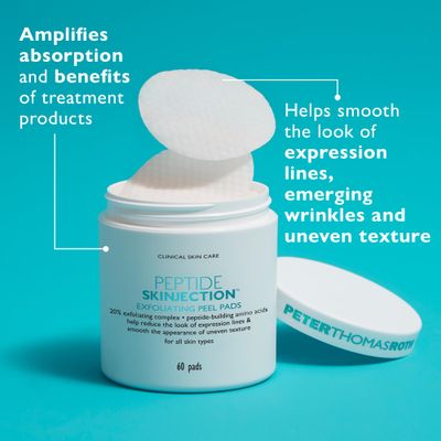 Peter Thomas Roth | Peptide Skinjection Exfoliating Peel Pads, For Smoothing Expression Lines & Emerging Wrinkles, Fragrance-Free, Alcohol-Free, For All Skin Types