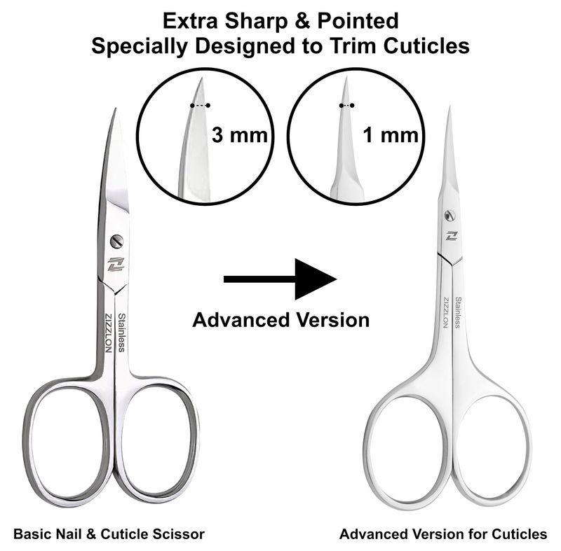 ZIZZLON Cuticle Scissors Extra Fine Curved Blade, Extra Slim Scissors for Cuticles Care Professional Manicure Scissors with Precise Pointed Tip Grooming Blades, Eyebrow, Eyelash, and Dry Skin
