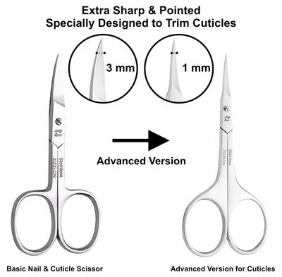 ZIZZLON Cuticle Scissors Extra Fine Curved Blade, Extra Slim Scissors for Cuticles Care Professional Manicure Scissors with Precise Pointed Tip Grooming Blades, Eyebrow, Eyelash, and Dry Skin