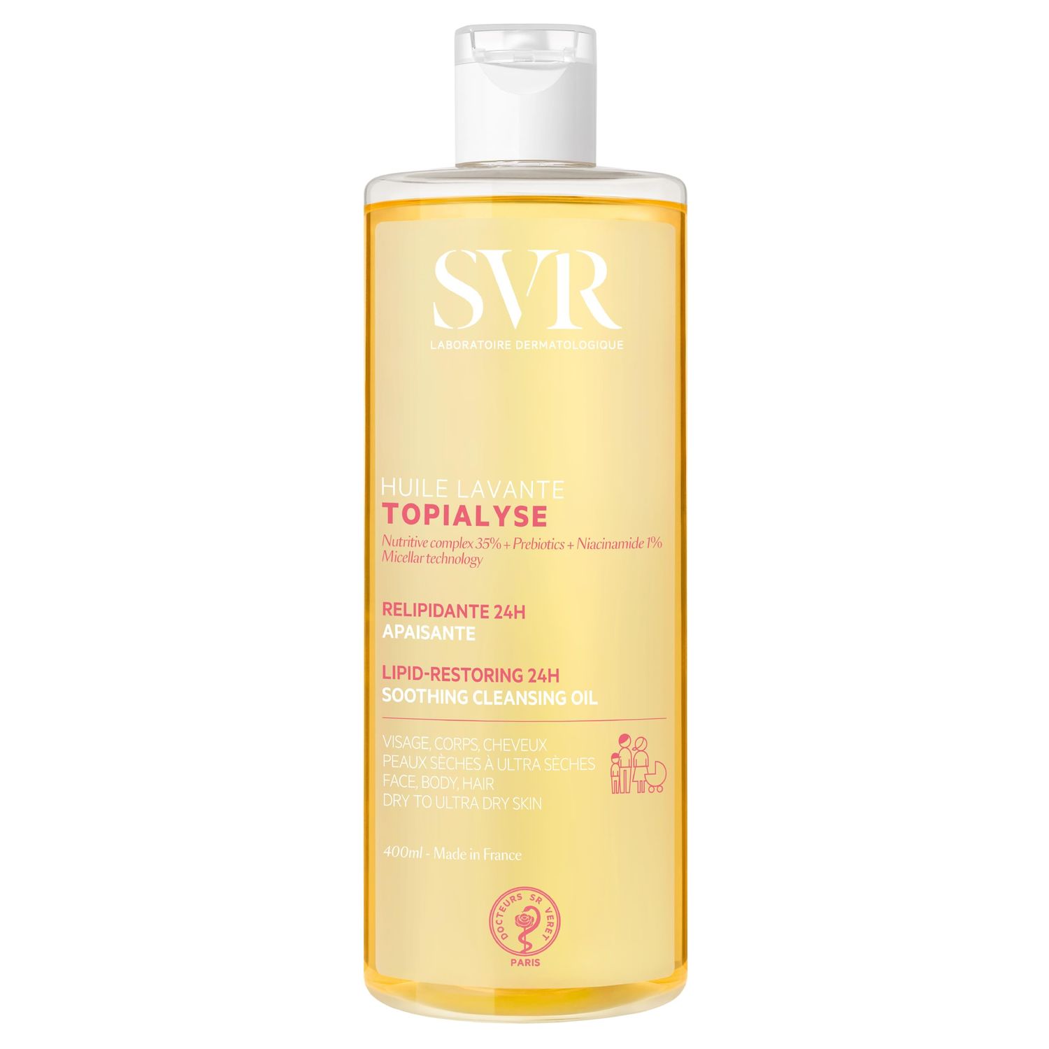 SVR Topialyse Micellar Cleansing Oil Wash With Niacinamide &amp; Prebiotics For Face &amp; Body. 24hr Moisturizing, Bath &amp; Shower Cleanser For Sensitive Dry Skin Prone To Itching &amp; Irritations, 13.5 Fl.oz