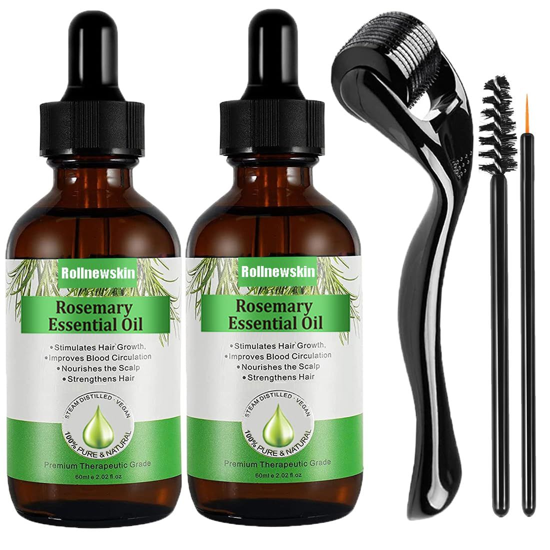 Rollnewskin 2Pack Rosemary Essential Oil - Rosemary Hair Growth Oil that promotes hair growth, nourishes beards, moisturizes eyelashes and cares for skin