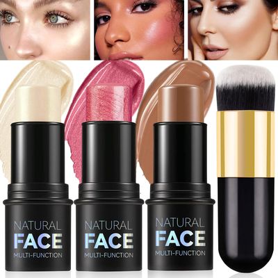 LSxia 3Pcs Cream Contour Stick Makeup Kit - Cream Blush Stick Highlighter Stick Contour Bronzer Stick for Cheeks, Waterproof Long Lasting Blendable, Contour Stick Trio for Face Makeup (#01, 03, 04)
