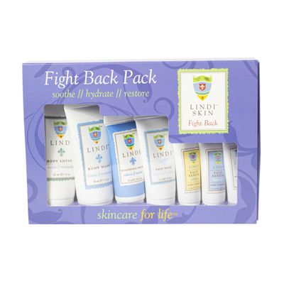 LINDI SKIN Fight Back Pack - Starter Kit That Includes Body Lotion, Body Wash, Face Serum, Face Moisturizer, Soothing Balm, and Face Wash for Chemo Rash, Radiation Burn &amp; Other Cancer Side-Effects