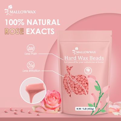 Mallowwax Hard Wax Beads, 1LB Pink Rose Wax Beans for Hair Removal, Waxing Beads Refill for Sensitive Skin, Perfect for Facial, Brazilian, Upper lip, Cheeks and Bikini Waxing at Home for Women Men