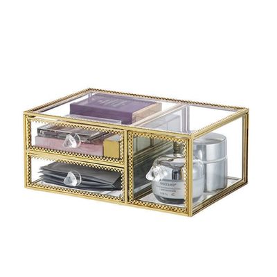 YUEHUA Makeup Organizer Glass Bathroom Countertop Vanity Cosmetic Organizer for Brushes Lipsticks Skincare