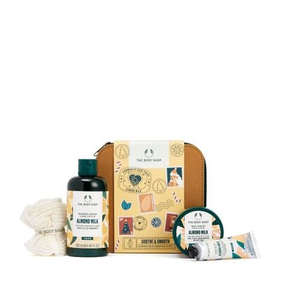 The Body Shop Soothe &amp; Smooth Almond Milk Essentials Gift Set - Hydrating &amp; Moisturizing Vegan Skincare Treats for Dry and Sensitive Skin - 4 Items