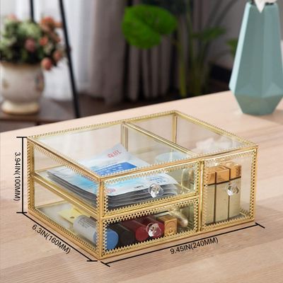 YUEHUA Makeup Organizer Glass Bathroom Countertop Vanity Cosmetic Organizer for Brushes Lipsticks Skincare
