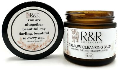 Tallow Cleansing Balm- All Natural Make-Up Remover OIl Based Cleanser. 100% Grass Fed Beef Tallow for Skin Care- - 2 FL. oz