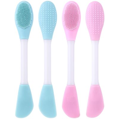 HINZIC 4 Pack Manual Facial Mask Applicators Cleansing Brush, Silicone Double Head Face Scrubber, Skin Friendly Waterproof Exfoliator Cleanser for Sleeping Mud Clay Mask Lotion Cream Moisturizer