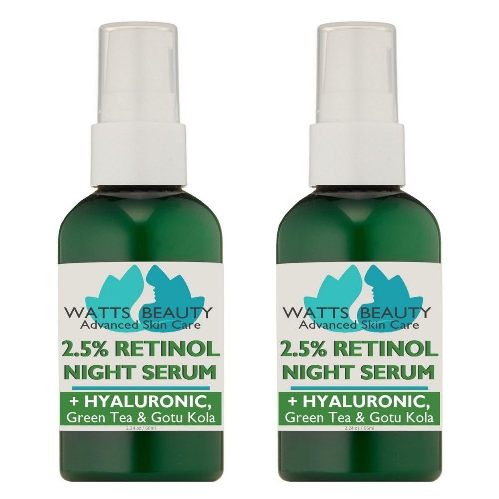 Watts Beauty 2.5% Retinol Serum with 50% Hyaluronic Acid - Anti Aging, Fine Lines, Wrinkles, Blemishes, Large Pores - No Parabens, No Animal Testing - 4.48oz