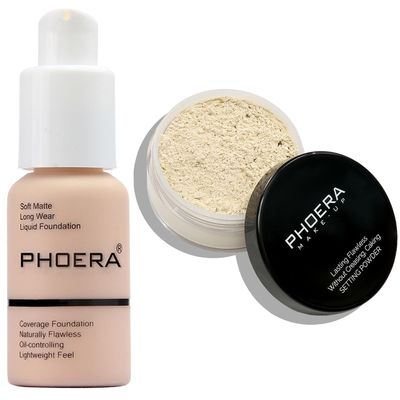 PHOERA Foundation Full Coverage,PHOERA Face Powder, Soft Focus Setting Powder, PHOERA Makeup Lightweight Wrinkles Matte Natural Finish for a Flawless Complexion (101 Porcelain+N.01 Translucent)