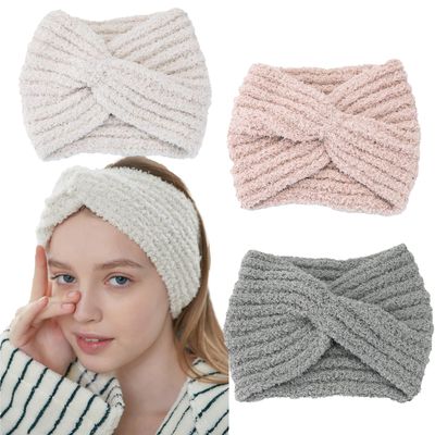 LONEEDY 3 Pack Extra Wide Face Wash Headband for Women Girls, Spa Facial Headband Makeup Skincare Hairband Soft Adjustable Cute Elasticity Headband (Pink+Beige+Gray, One Size)
