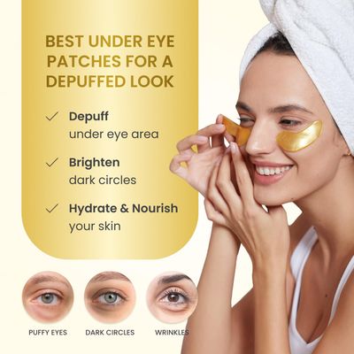 PLANTIFIQUE Gold Under Eye Patches for Puffy Eyes and Dark Circles 20 Pairs Under Eye Masks for Dark Circles and Puffiness Eye Gels with Collagen &amp; Caffeine Anti Aging Gold Eye Mask Skincare