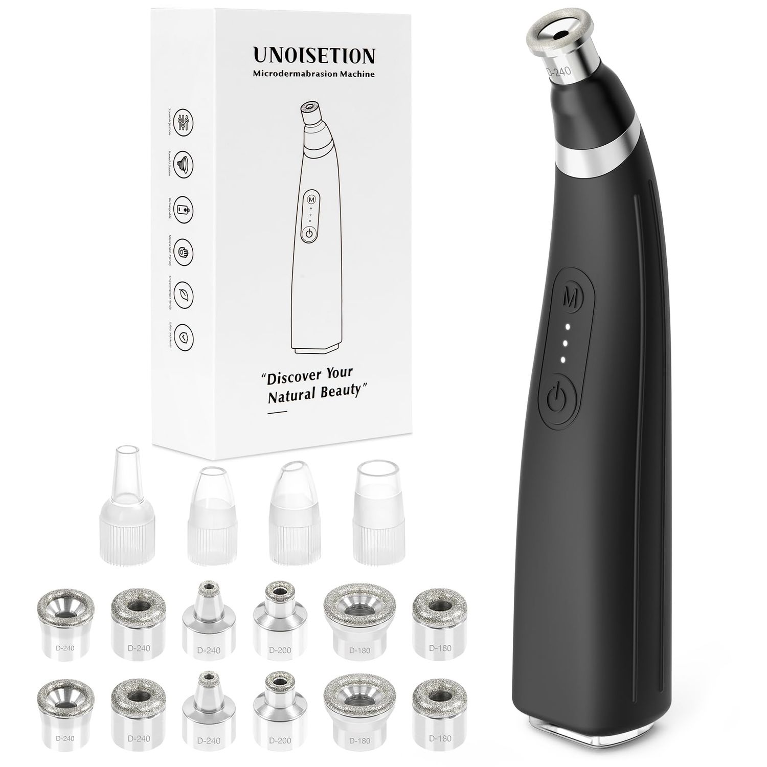 UNOISETION Diamond Microdermabrasion Machine, Handheld Facial Dermabrasion Device, Portable Microdermabrasion Tool with 12 Diamond Tips, Blackhead Removal for Home Travel