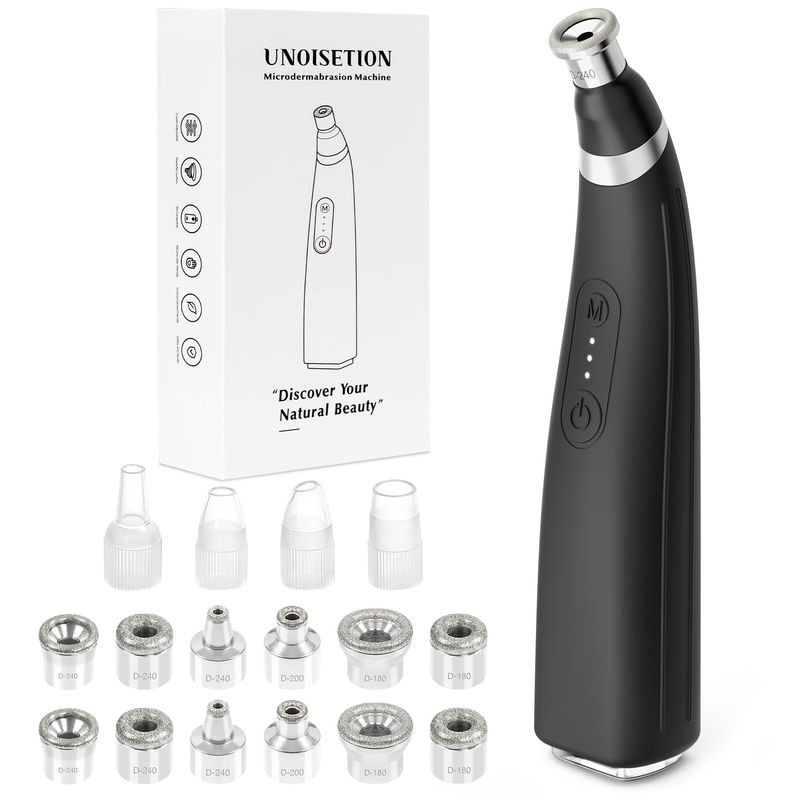 UNOISETION Diamond Microdermabrasion Machine, Handheld Facial Dermabrasion Device, Portable Microdermabrasion Tool with 12 Diamond Tips, Blackhead Removal for Home Travel
