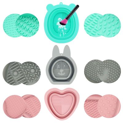 Sopfai Brush Cleaning Mat,Makeup Brush Cleaner Mat,for Makeup Brush,Powder Puff,Makeup Sponge,Deep Cleaning,Has Over Sawtooth Lines, Twelve Combined Cleaning Brush Ways3 pack (Blue+Grey+Pink)