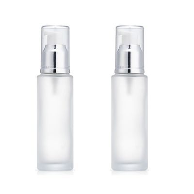 TUPANDY 2PCS 100ml/3.3oz Empty Clear Glass Lotion Pump Bottles Travel Frosted Clear Sample Packing Makeup Cosmetic Container Storage Dispenser Jar for Essential Oils Lotions Cream DIY Skin Care