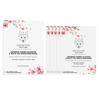 Snow Fox Skincare Japanese Cherry Blossom &amp; White Tea Soothing Mask, 5 Mask