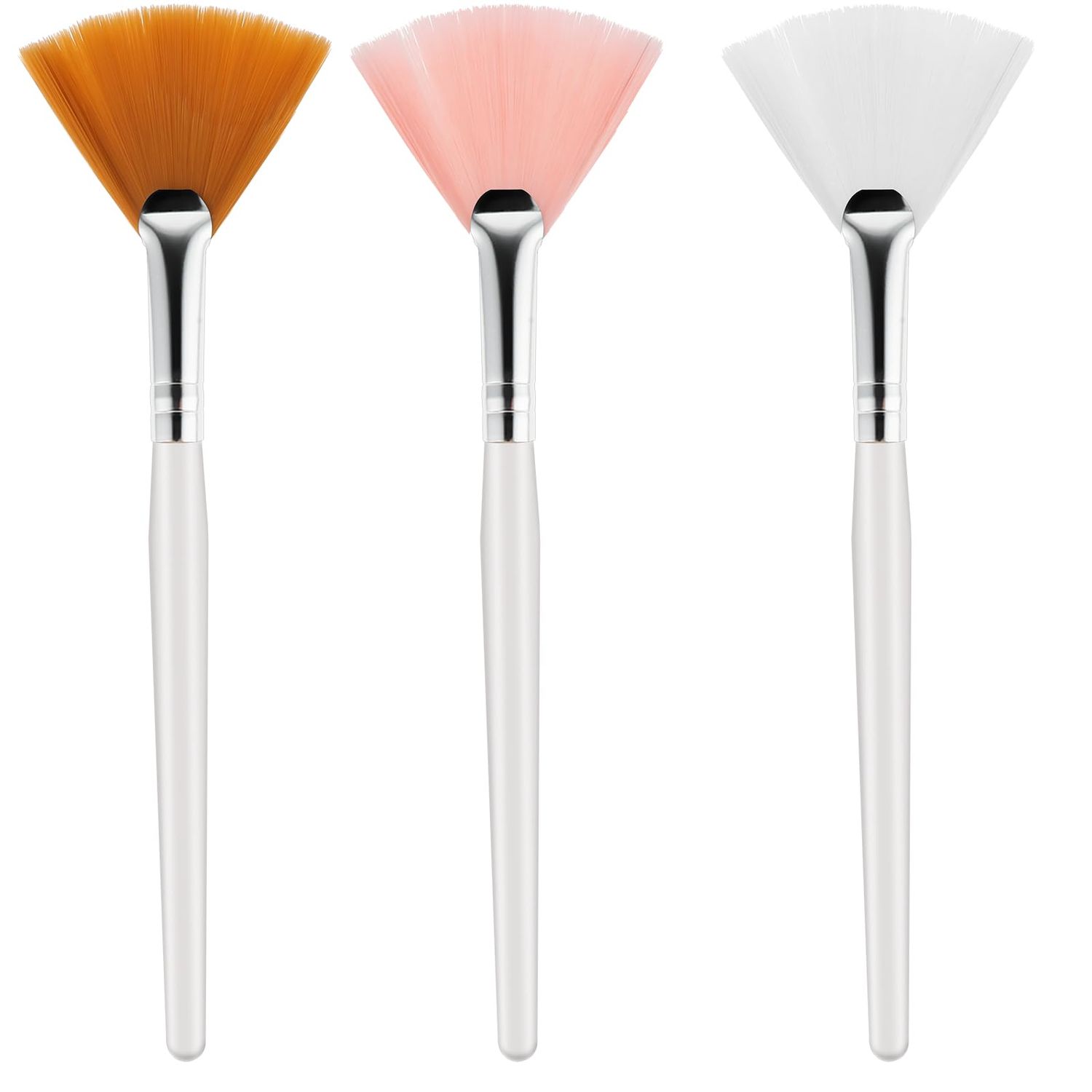 Tyqour 3Pcs Facial Brushes, Fan Brushes Esthetician, Soft Face Mask Brushes For Facials, Bristle Highlighting Blush Brush for Women Girls Highlighting Loose Blush Make Up Brush