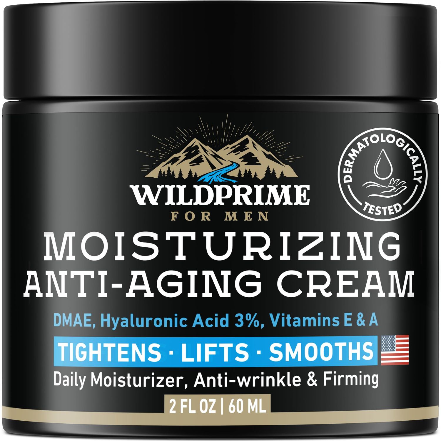 Men&#39;s Face Moisturizer Cream - Anti Aging &amp; Wrinkle - Made in USA - Collagen, Hyaluronic Acid, Vitamins E &amp; A, Avocado Oil - After Shave Lotion - Age Facial Skin Care, Day &amp; Night Moisturizing, 2 oz