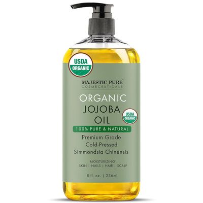 MAJESTIC PURE USDA Organic Jojoba Oil | 100% Pure Jojoba Oil Organic for Skin, Hair, Scalp, Nails, Face | Cold Pressed &amp; Hexane Free | Hair &amp; Body Oil | 8 Fl Oz