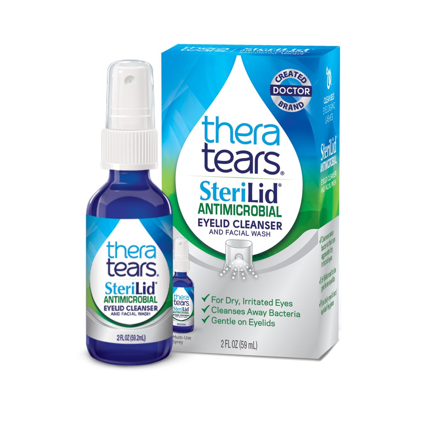 TheraTears SteriLid Antimicrobial Eyelid Cleanser and Face Wash, for irritated eyes, 2 fl oz Spray