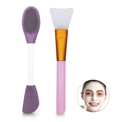 LuckyOpt Silicone Face Mask Brush, 2Pcs Reusable Facial Brushes Applicator for Applying Skin Care Products, Face Care Makeup Skincare Supplies Tool for Face Mask Eye Mask Body Lotion (Purple+Pink)