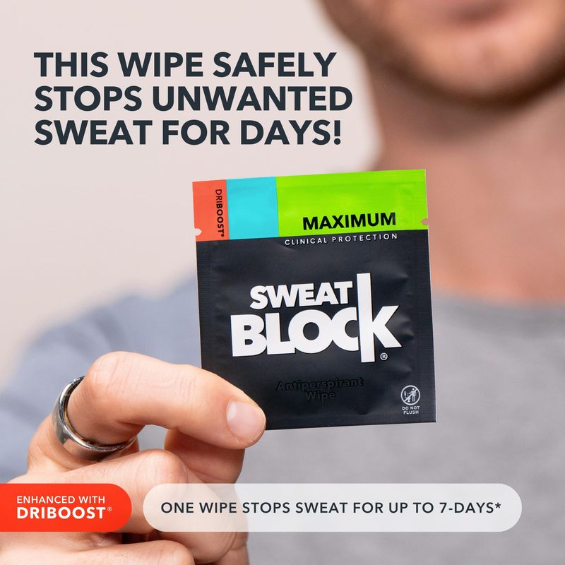 SweatBlock Max Clinical Antiperspirant for Men &amp; Women | Armpit Anti Sweat Wipes for Excessive Sweating | Block Sweat for up to 7 days | 10 Wipes