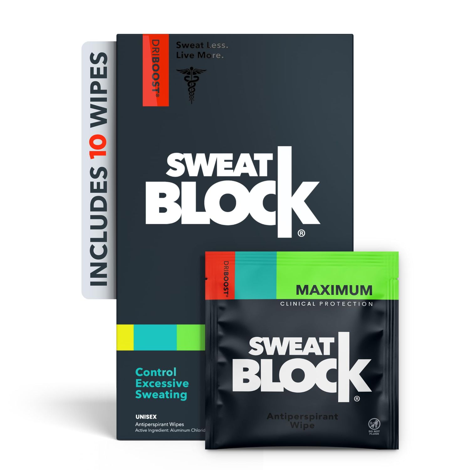 SweatBlock Max Clinical Antiperspirant for Men &amp; Women | Armpit Anti Sweat Wipes for Excessive Sweating | Block Sweat for up to 7 days | 10 Wipes