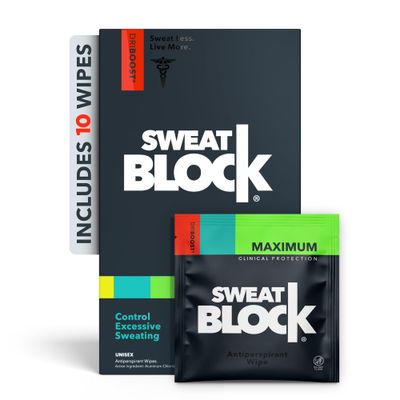 SweatBlock Max Clinical Antiperspirant for Men &amp; Women | Armpit Anti Sweat Wipes for Excessive Sweating | Block Sweat for up to 7 days | 10 Wipes