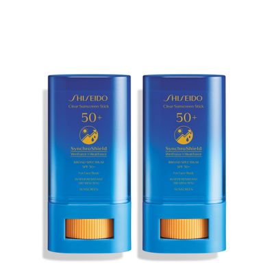 Shiseido Clear Sunscreen Stick SPF 50+ - Pack of 2 - Invisible Broad-Spectrum Face Sunscreen - Wear Under &amp; Over Makeup - Lightweight Formula - All Skin Types