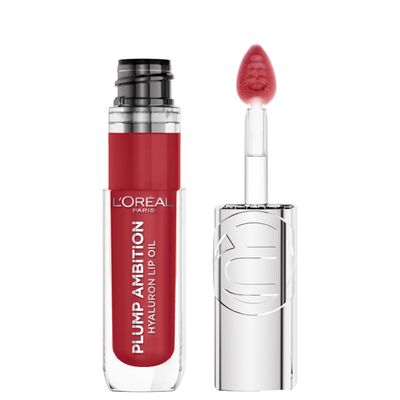 L&#39;Oreal Paris Paradise Plump Ambition Hyaluron Lip Oil, 24 HR Lip Care with Hyaluronic Acid, Volumizing Lip Makeup with Glass-Like Shine, Cherry Cherie 390, 0.16 Fl Oz