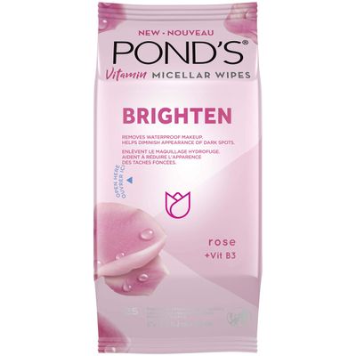 Pond&#39;s Vitamin Micellar Wipes For Dark Spots Brighten Rose Removes Waterproof Makeup 25 Wipes