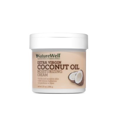 NATURE WELL Extra Virgin Coconut Oil Moisturizing Cream for Face, Body, &amp; Hands, Anti Aging, Firming, Restores Skin&#39;s Moisture Barrier, Provides Intense Hydration for Dry &amp; Dull Skin, 10 Oz