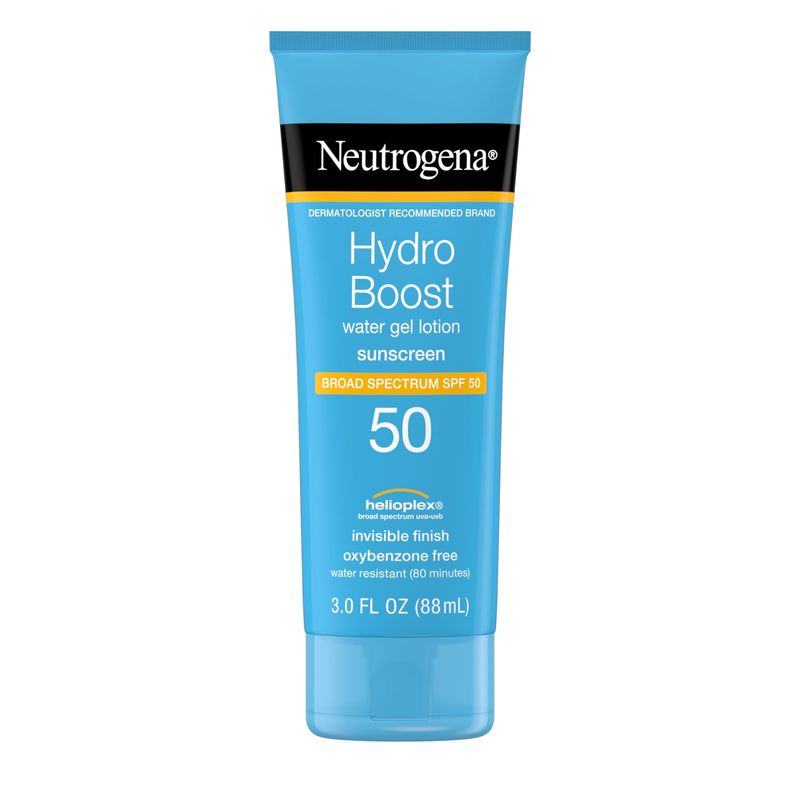 Neutrogena Hydro Boost Moisturizing Water Gel Sunscreen Lotion with Broad Spectrum SPF 50, Water-Resistant &amp; Non-Greasy Hydrating Sunscreen Lotion, Oil-Free, 3 fl. oz, Pack of 3