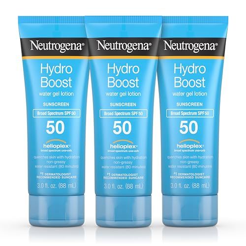 Neutrogena Hydro Boost Moisturizing Water Gel Sunscreen Lotion with Broad Spectrum SPF 50, Water-Resistant &amp; Non-Greasy Hydrating Sunscreen Lotion, Oil-Free, 3 fl. oz, Pack of 3