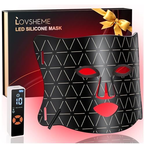 Lovsheme LED Face Mask Light Therapy - Professional Grade Skincare at Home - Red Light Therapy for Face for Acne, Wrinkles, Skin Rejuvenation - 3 Light Modes - Remote Control - includes Eye Protection