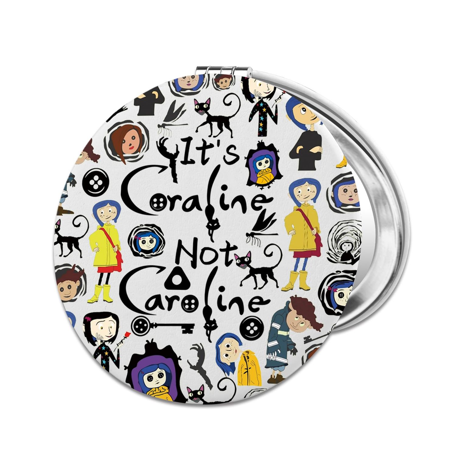 PLITI The Secret Door Gift Thriller Fantasy Cartoon Gift It&#39;s Cora-line Not Caroline PU Leather Compact Mirror for Fans (Not Caroline CMW)
