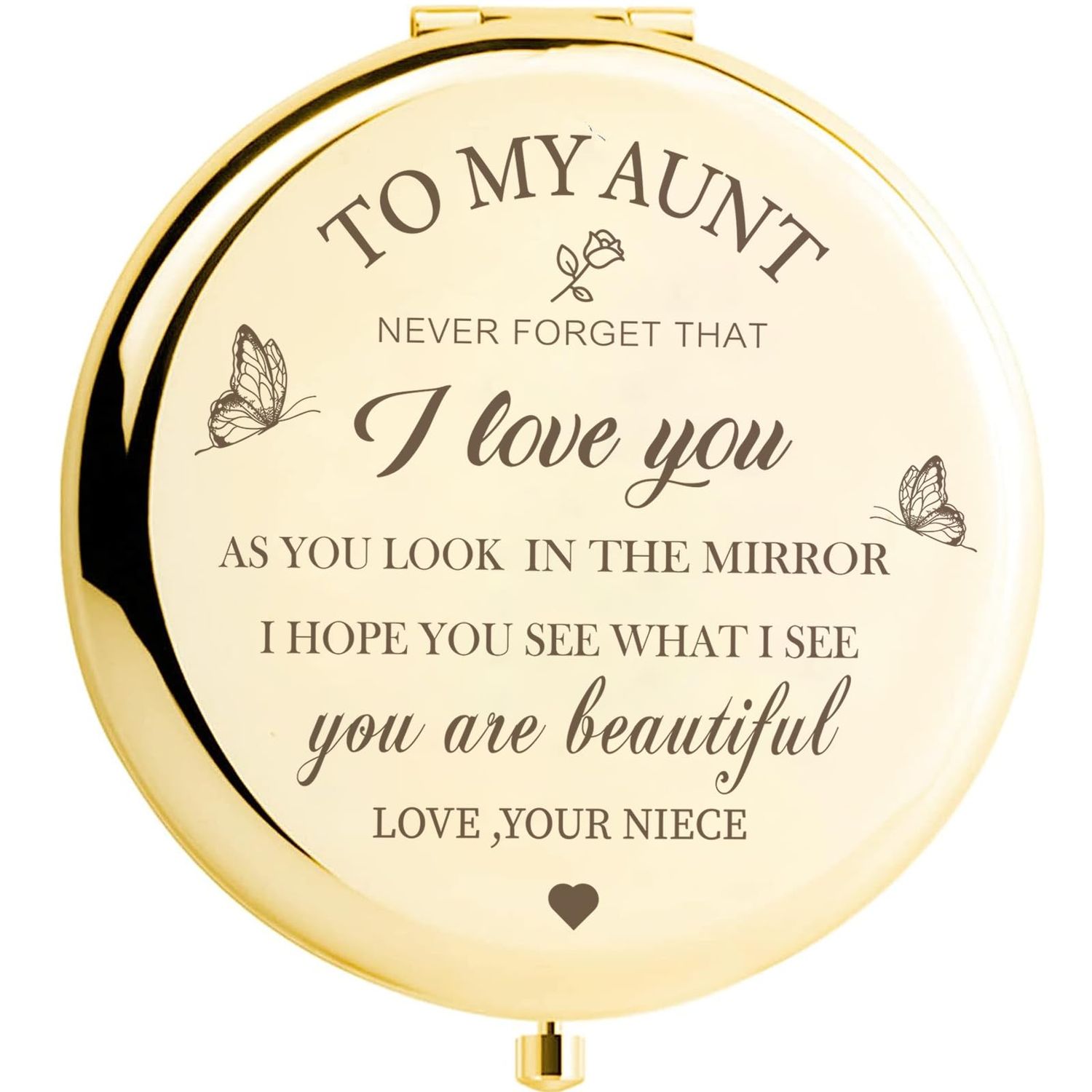 KGKAIMIZL Aunt Gifts from Niece,Gold Compact Mirror Gifts for AuntAunt Birthday Gift Ideas, Rose Gold Compact Makeup Mirror Gift for Aunt, Birthday, Christmas,Mothers Day Present for Aunt