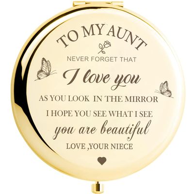 KGKAIMIZL Aunt Gifts from Niece,Gold Compact Mirror Gifts for AuntAunt Birthday Gift Ideas, Rose Gold Compact Makeup Mirror Gift for Aunt, Birthday, Christmas,Mothers Day Present for Aunt