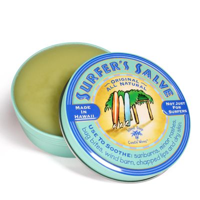 Island Soap &amp; Candle Works Surfer&#39;s Salve - All Natural Skin Soothing Balm - Moisturizing Anti-Chafing Ointment for Insect Bites, Sunburn, Windburn, Chapped Lips, Rashes &amp; New Tattoos - 4 Ounce