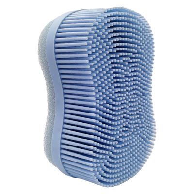 Silicone Body Scrub Brush - Premium Dual Sided Shower Scrubber for Body Improved Grip &amp; Design Deeply Cleanses Exfoliates Skins, Silicone Body Scrubber for Use in Shower (Patent Pending) (Blue)