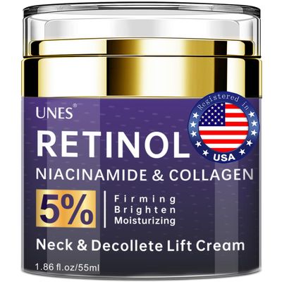 Unes Neck Firming Cream for Women &amp; Men, Day &amp; Night Face Moisturizer Cream for Hydration and Anti-Aging, Deep Tighten and Lift Neck Wrinkle Cream with Retinol &amp; Collagen(1.86 oz)