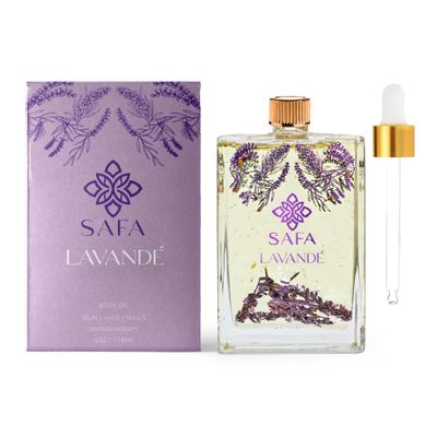 SAFA Lavand Oil for Face, Body, Hair &amp; Nails - English &amp; French Lavender Essential Oil | Skin Moisturizer | After Shower Body Oil for Long Lasting Fragrance | Aromatherapy &amp; Diffuser Oil - 4 Fl Oz