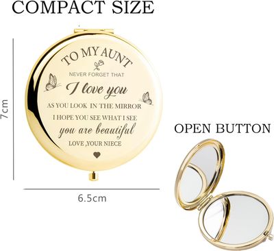 KGKAIMIZL Aunt Gifts from Niece,Gold Compact Mirror Gifts for AuntAunt Birthday Gift Ideas, Rose Gold Compact Makeup Mirror Gift for Aunt, Birthday, Christmas,Mothers Day Present for Aunt