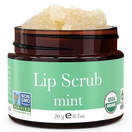 USDA Organic Lip Scrub Mint - USA Made All Natural Lips Exfoliator, Moisturizing Scrub for Dry Lips, Lip Sugar Scrubber Exfoliator for Smooth Lips, Small Beauty Gifts